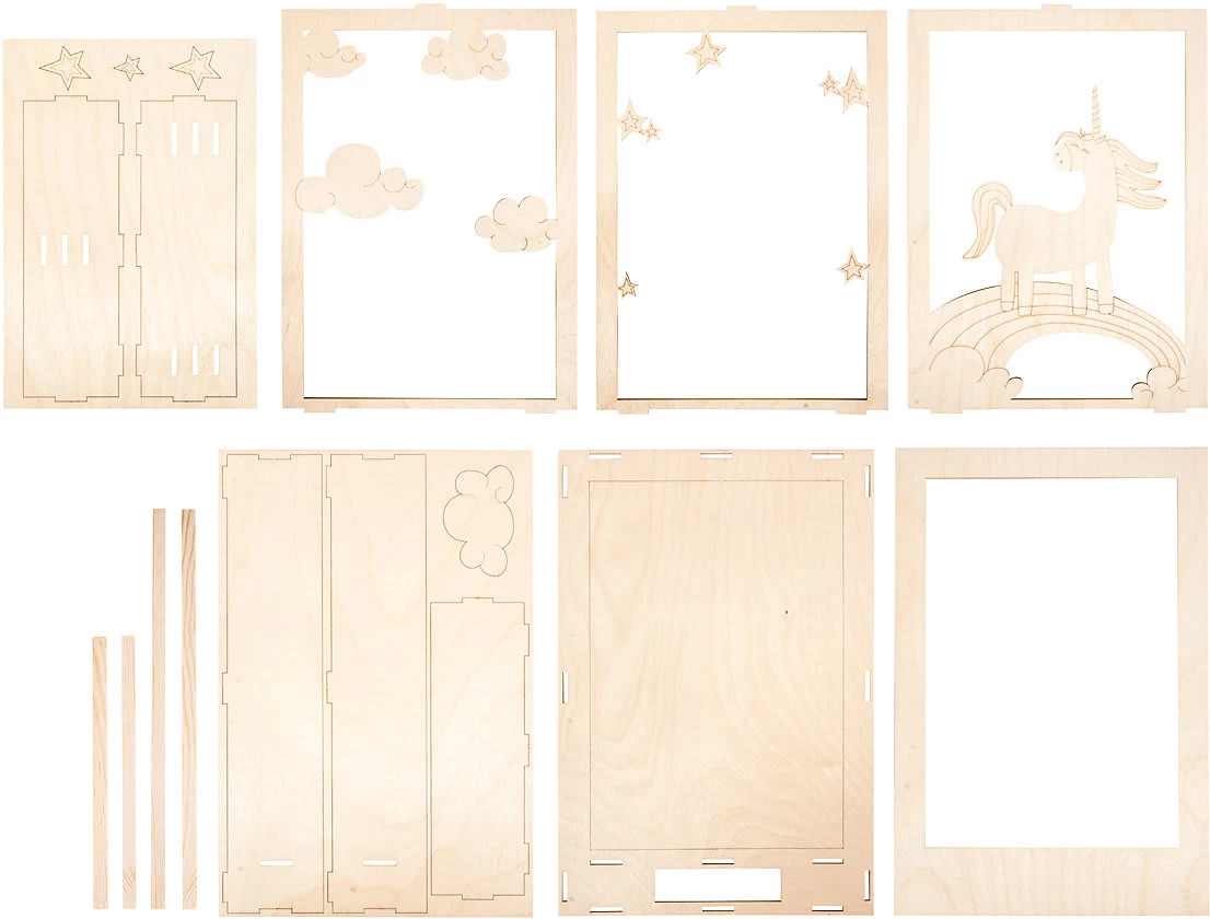 Holzbausatz 3D-Motivrahmen Einhorn, Natur, 20x30x6,5cm, 13-tlg. 4 Holzbausatz 3D-Motivrahmen Einhorn, Natur, 20x30x6,5cm, 13-tlg. – Bild 2