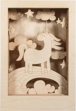 Holzbausatz 3D-Motivrahmen Einhorn, Natur, 20x30x6,5cm, 13-tlg.