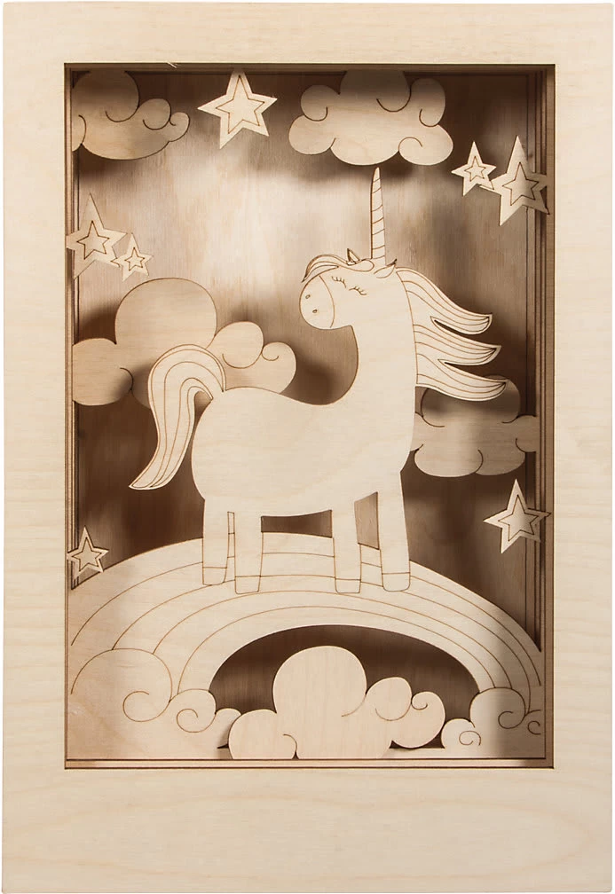 Holzbausatz 3D-Motivrahmen Einhorn, Natur, 20x30x6,5cm, 13-tlg. 3 Holzbausatz 3D-Motivrahmen Einhorn, Natur, 20x30x6,5cm, 13-tlg.