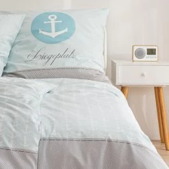 Bettwäsche-Set Renforce "Anker Liegeplatz" In Mint / Grau (2-teilig) -Kinder Produkte Geschäft traumhelden bettwasche set renforce anker liegeplatz in mint grau 2 teilig 2
